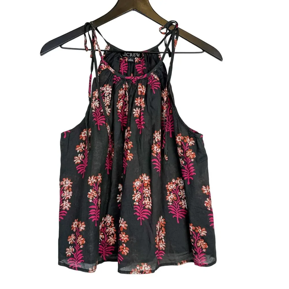 J.Crew Tie Shoulder Tank Top Dark Gray Pink Floral - S